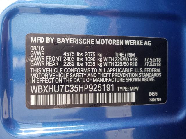 2017 BMW X1 SDRIVE2 WBXHU7C35HP925191