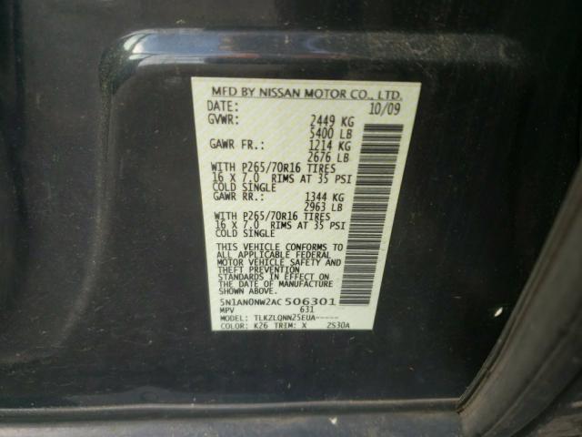 2010 NISSAN XTERRA 5N1AN0NW2AC506301