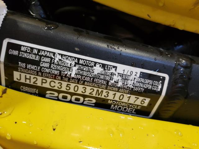 2002 HONDA MOTORCYCLE JH2PC35032M310176