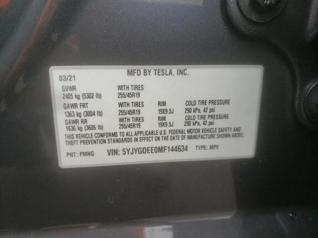 2021 TESLA MODEL Y 5YJYGDEE0MF144634