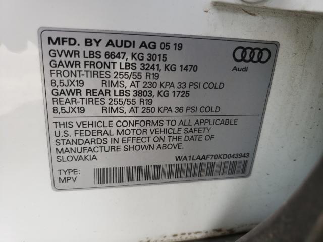 VIN WA1LAAF70KD043943 2019 Audi Q7, Premium Plus no.10