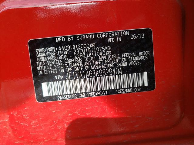 2019 SUBARU WRX JF1VA1A63K9829404
