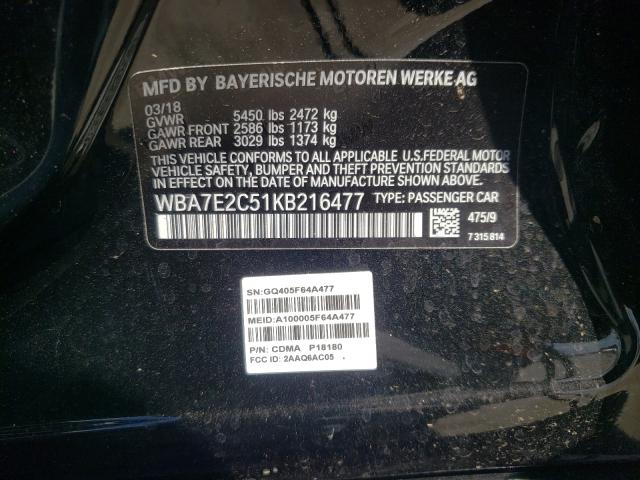 VIN WBA7E2C51KB216477 2019 BMW 7 Series, 740 I no.10