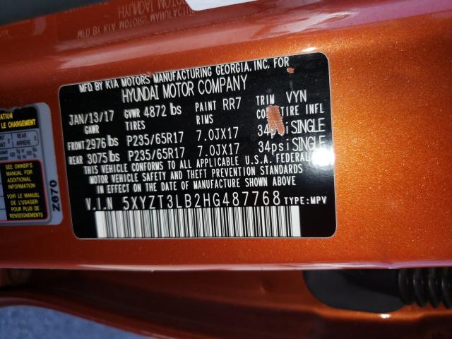 2017 HYUNDAI SANTA FE 5XYZT3LB2HG487768