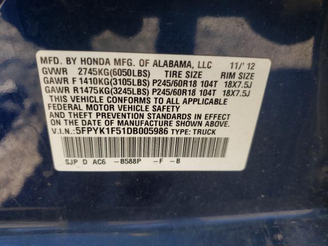 2013 HONDA RIDGELINE 5FPYK1F51DB005986