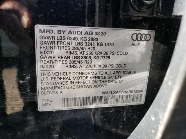 VIN WA1LXAF77MD012500 2021 Audi Q7, Premium Plus no.10