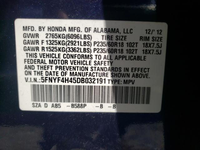 2013 HONDA PILOT EX 5FNYF4H45DB032191