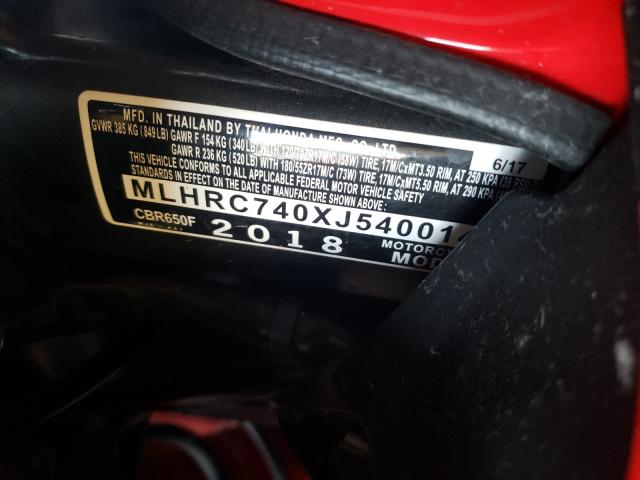 2018 HONDA CBR650 F MLHRC740XJ5400148