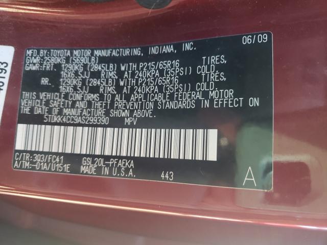 2010 TOYOTA SIENNA CE 5TDKK4CC9AS299390