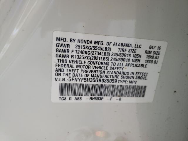 2016 HONDA PILOT EX 5FNYF5H35GB039059