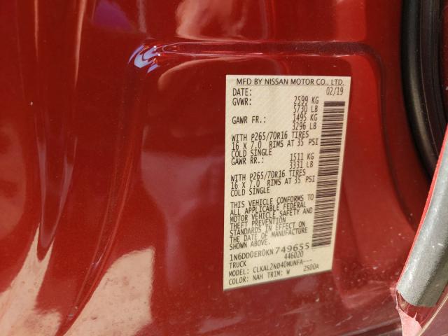 2019 NISSAN FRONTIER 1N6DD0ER0KN749655