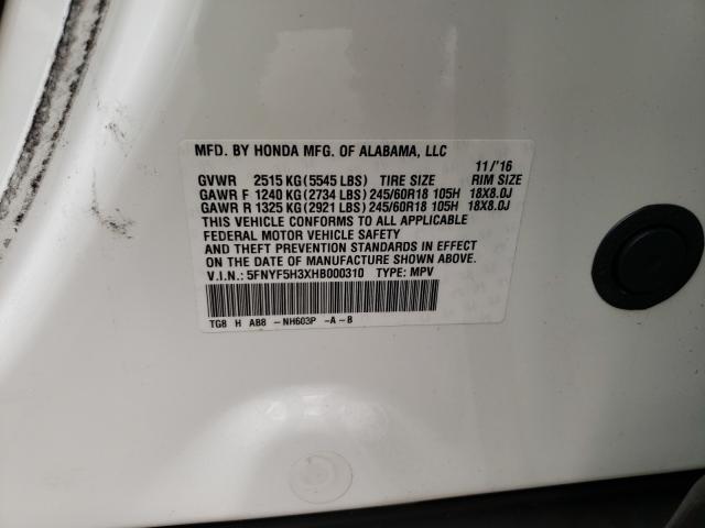 2017 HONDA PILOT EX 5FNYF5H3XHB000310