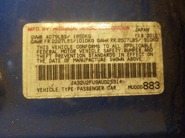 2010 MITSUBISHI LANCER JA32U2FU9AU025314