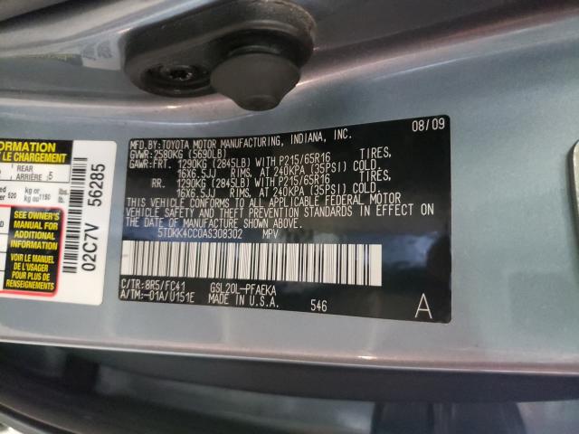 2010 TOYOTA SIENNA CE 5TDKK4CC0AS308302