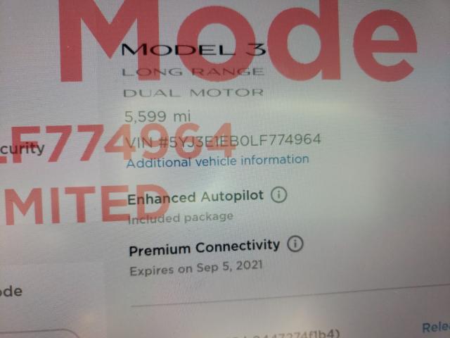 2020 TESLA MODEL 3 5YJ3E1EB0LF774964