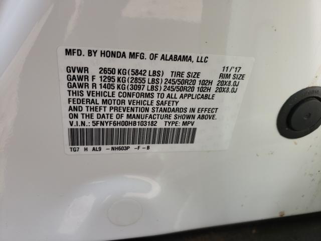 2017 HONDA PILOT ELIT 5FNYF6H00HB103182