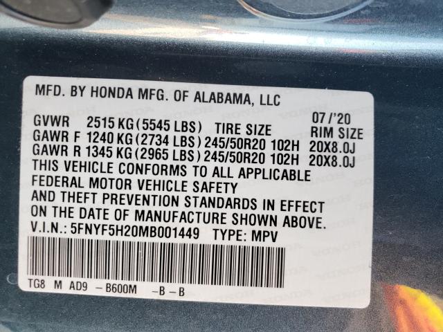 2021 HONDA PILOT SE 5FNYF5H20MB001449