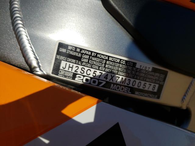 2007 HONDA CBR1000 RR JH2SC574X7M300578
