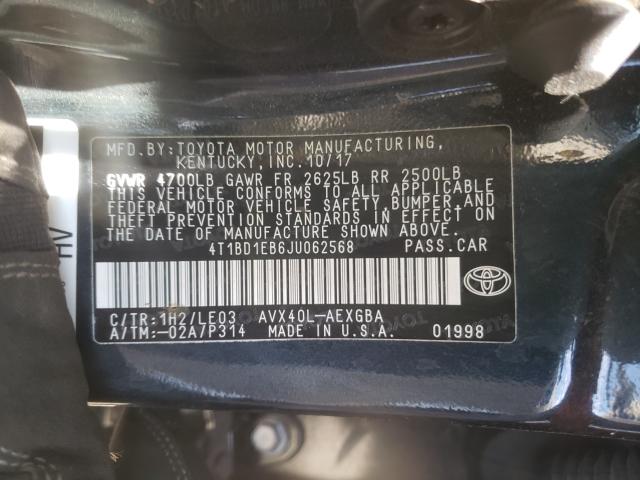 2018 TOYOTA AVALON HYB 4T1BD1EB6JU062568