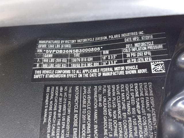 2011 VICTORY MOTORCYCLES CROSS COUN 5VPDB36N5B3000806