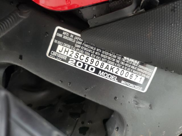 2010 HONDA CBR1000 RR JH2SC5908AK200671