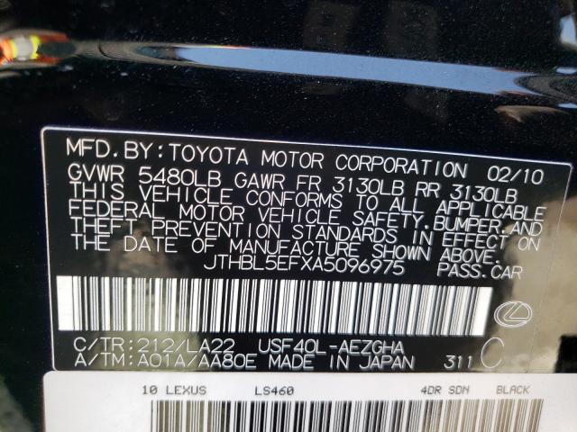 2010 LEXUS LS 460 JTHBL5EFXA5096975