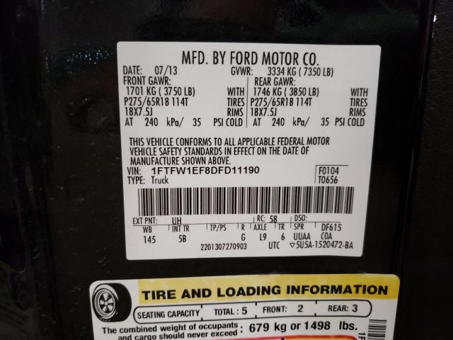2013 FORD F150 FX4X4 1FTFW1EF8DFD11190
