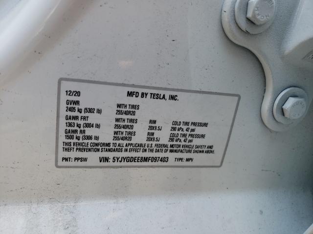 2021 TESLA MODEL Y 5YJYGDEE8MF097403