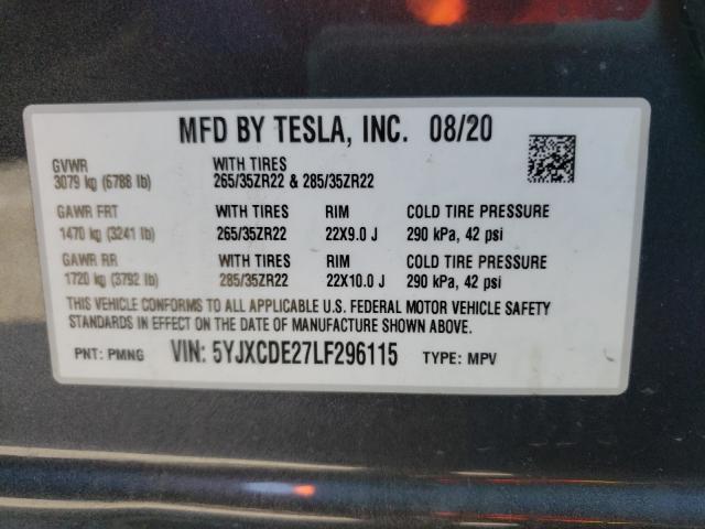 2020 TESLA MODEL X 5YJXCDE27LF296115
