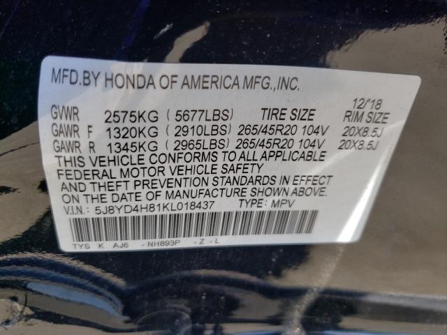 2019 ACURA MDX ADVANC 5J8YD4H81KL018437