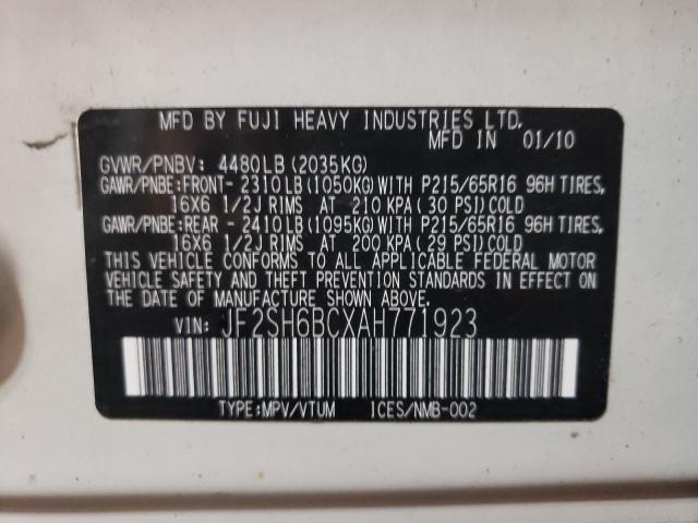2010 SUBARU FORESTER X JF2SH6BCXAH771923