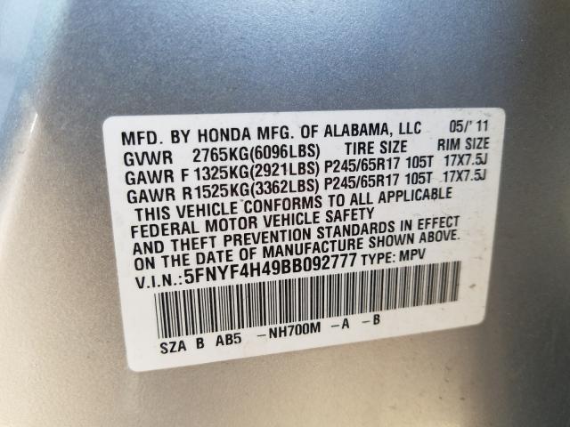 2011 HONDA PILOT EX 5FNYF4H49BB092777