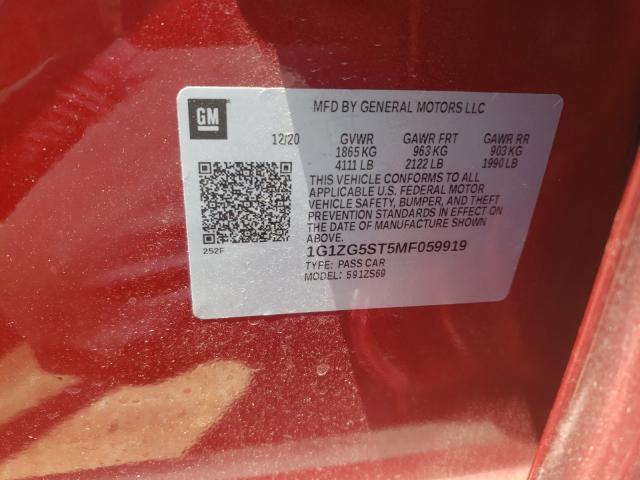 2021 CHEVROLET MALIBU RS 1G1ZG5ST5MF059919