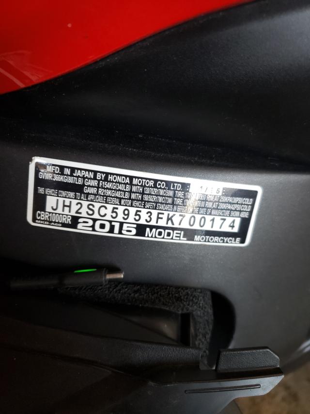 2015 HONDA CBR1000 RR JH2SC5953FK700174