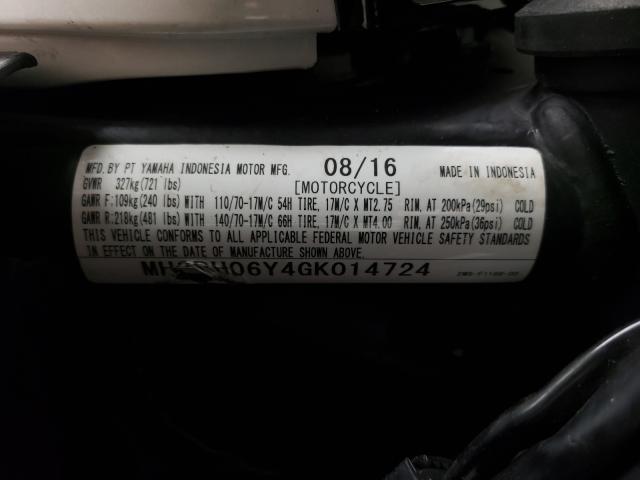 2016 YAMAHA YZFR3 MH3RH06Y4GK014724