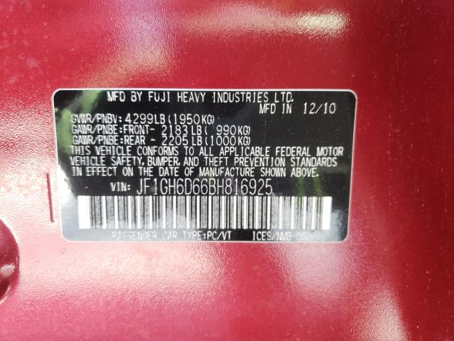 2011 SUBARU IMPREZA OU JF1GH6D66BH816925