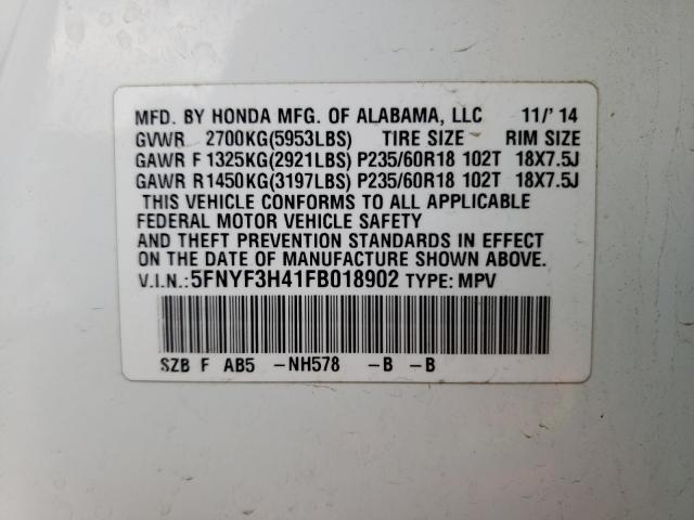 2015 HONDA PILOT EX 5FNYF3H41FB018902