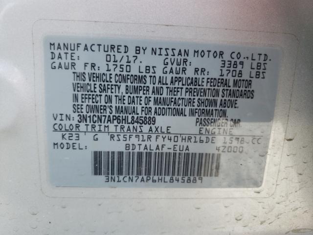 3N1CN7AP6HL845889 Nissan Versa S 2017. Фото: 9