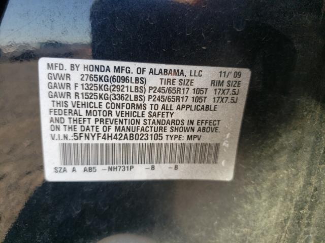 2010 HONDA PILOT EX 5FNYF4H42AB023105