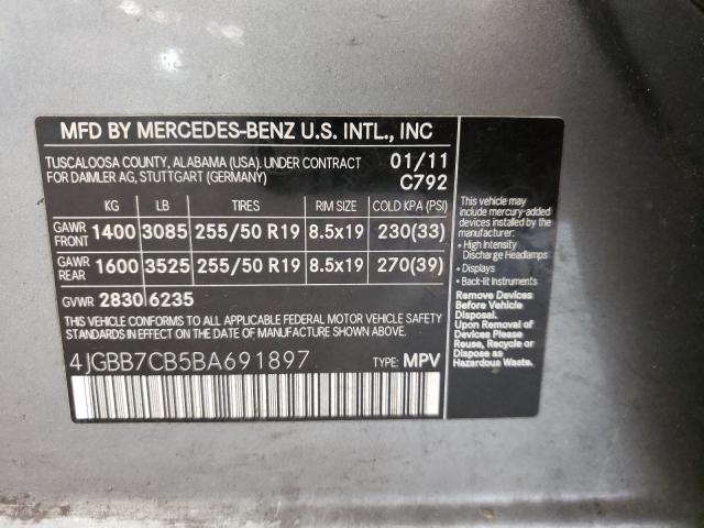 2011 MERCEDES-BENZ ML 550 4MA 4JGBB7CB5BA691897