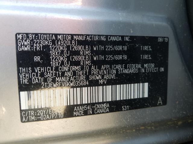 2019 TOYOTA RAV4 XSE 2T3EWRFV6KW035684