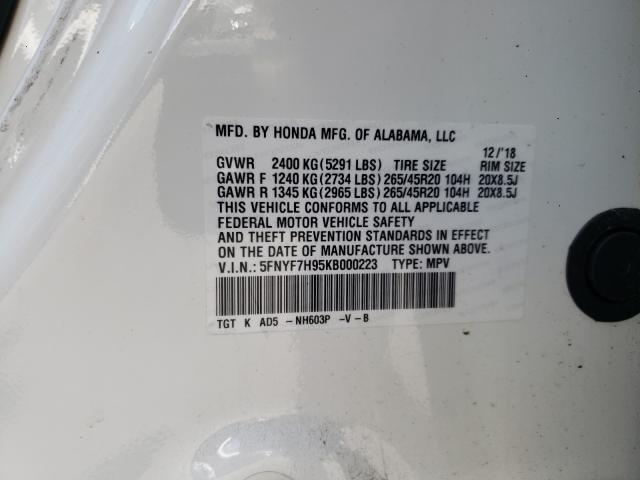 2019 HONDA PASSPORT T 5FNYF7H95KB000223