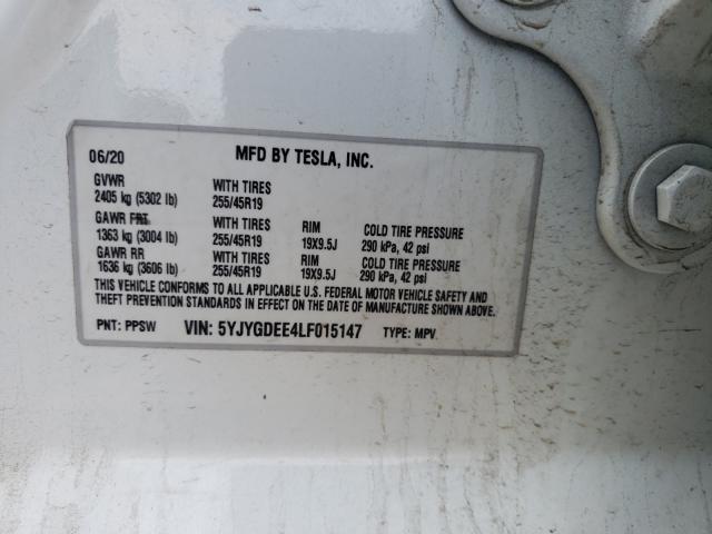 2020 TESLA MODEL Y 5YJYGDEE4LF015147