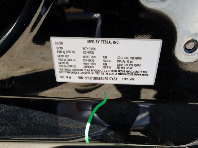 2020 TESLA MODEL Y 5YJYGDEE9LF017461