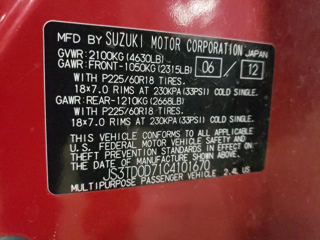 2012 SUZUKI GRAND VITA JS3TD0D71C4101670