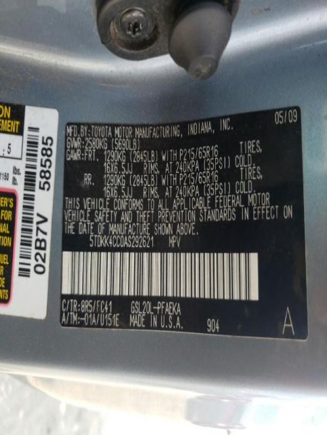 2010 TOYOTA SIENNA CE 5TDKK4CC0AS292621