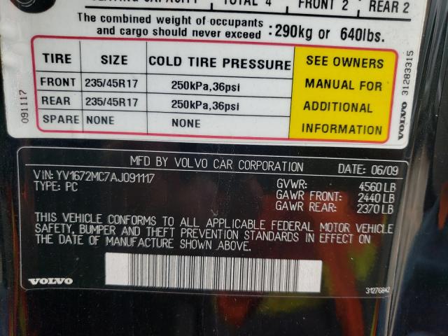 2010 VOLVO C70 T5 YV1672MC7AJ091117