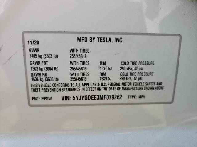 2021 TESLA MODEL Y 5YJYGDEE3MF079262