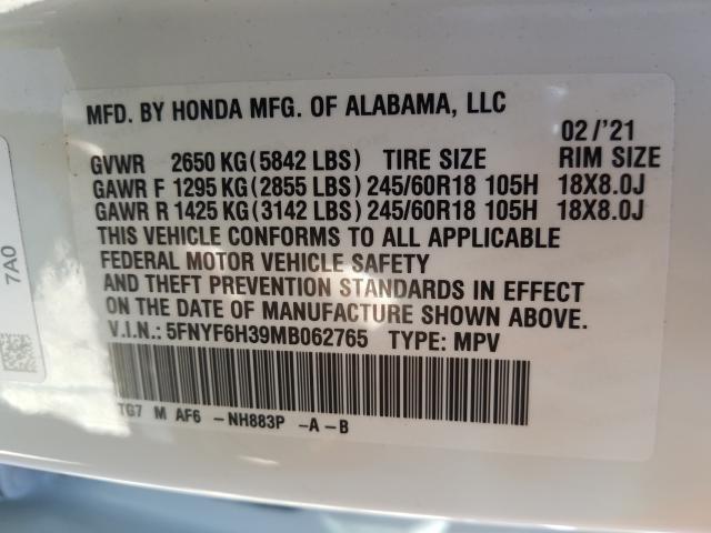 2021 HONDA PILOT EX 5FNYF6H39MB062765