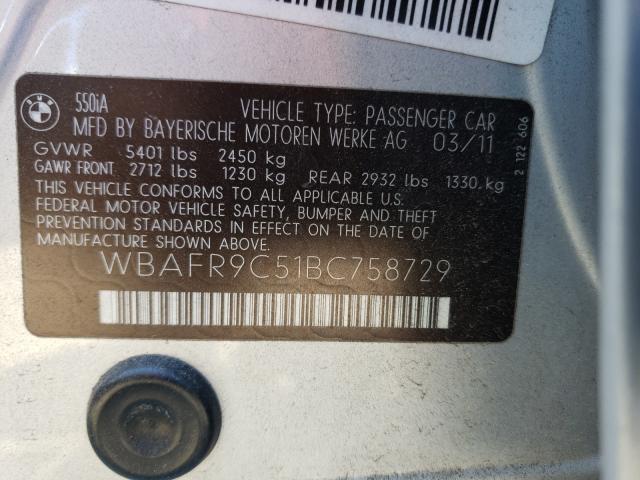 2011 BMW 550 I WBAFR9C51BC758729